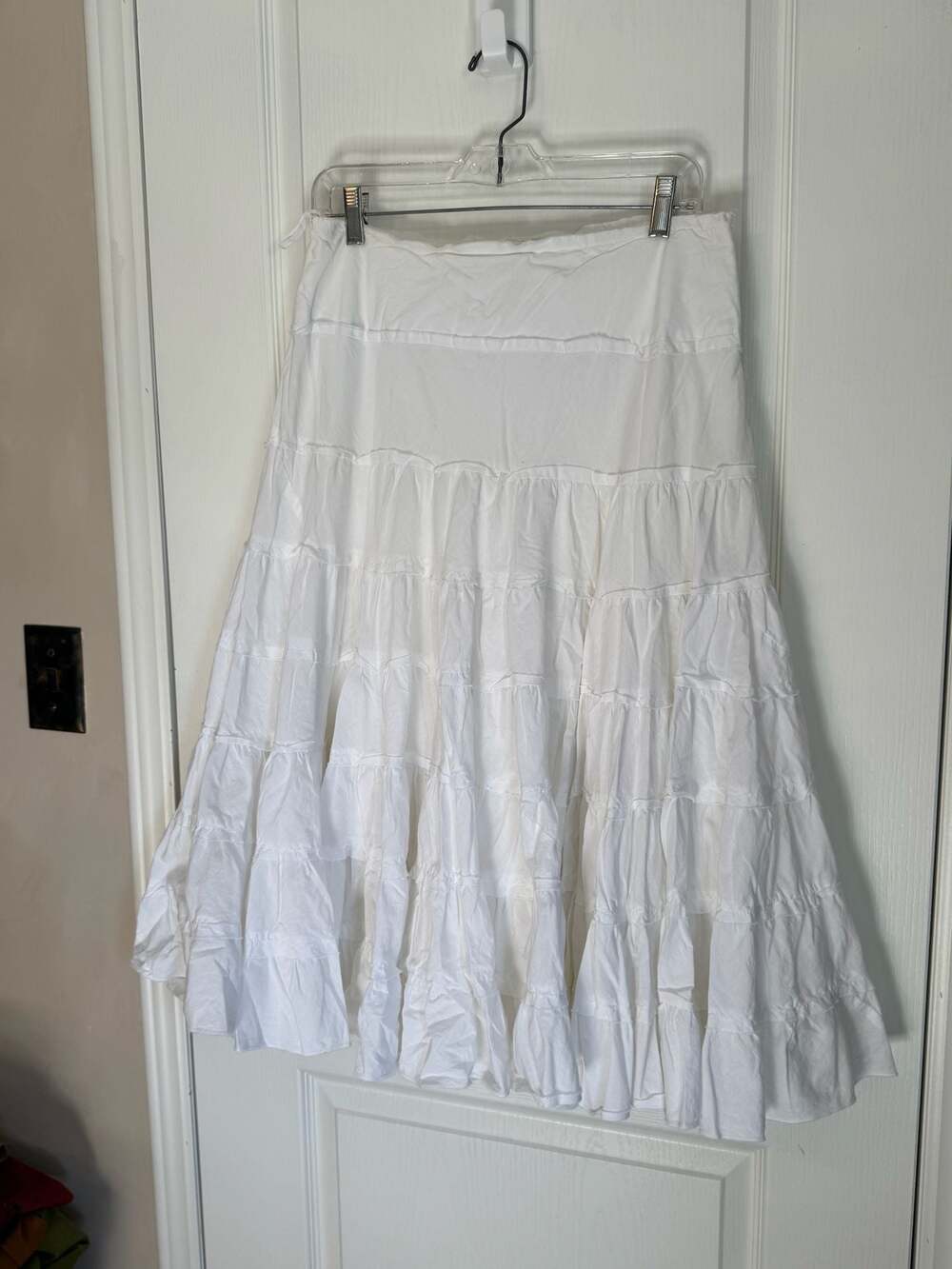 International Newport Group White 100% Cotton Tiered Ruffle Maxi Skirt Size L